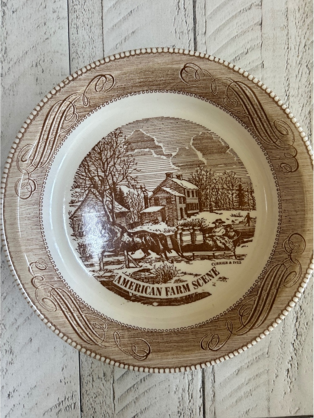 Vintage Royal China "American Farm Scene" 10" Ceramic Pie Plate
